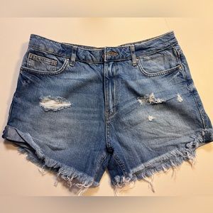 New High Waisted Ripped Raw Hem Denim Shorts